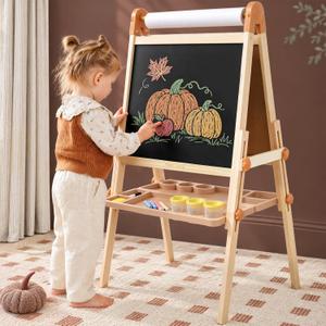 Tiny Land Foldable Wooden Art Easel for Kids, with Chalkboard & Whiteboard, 43.9 inches