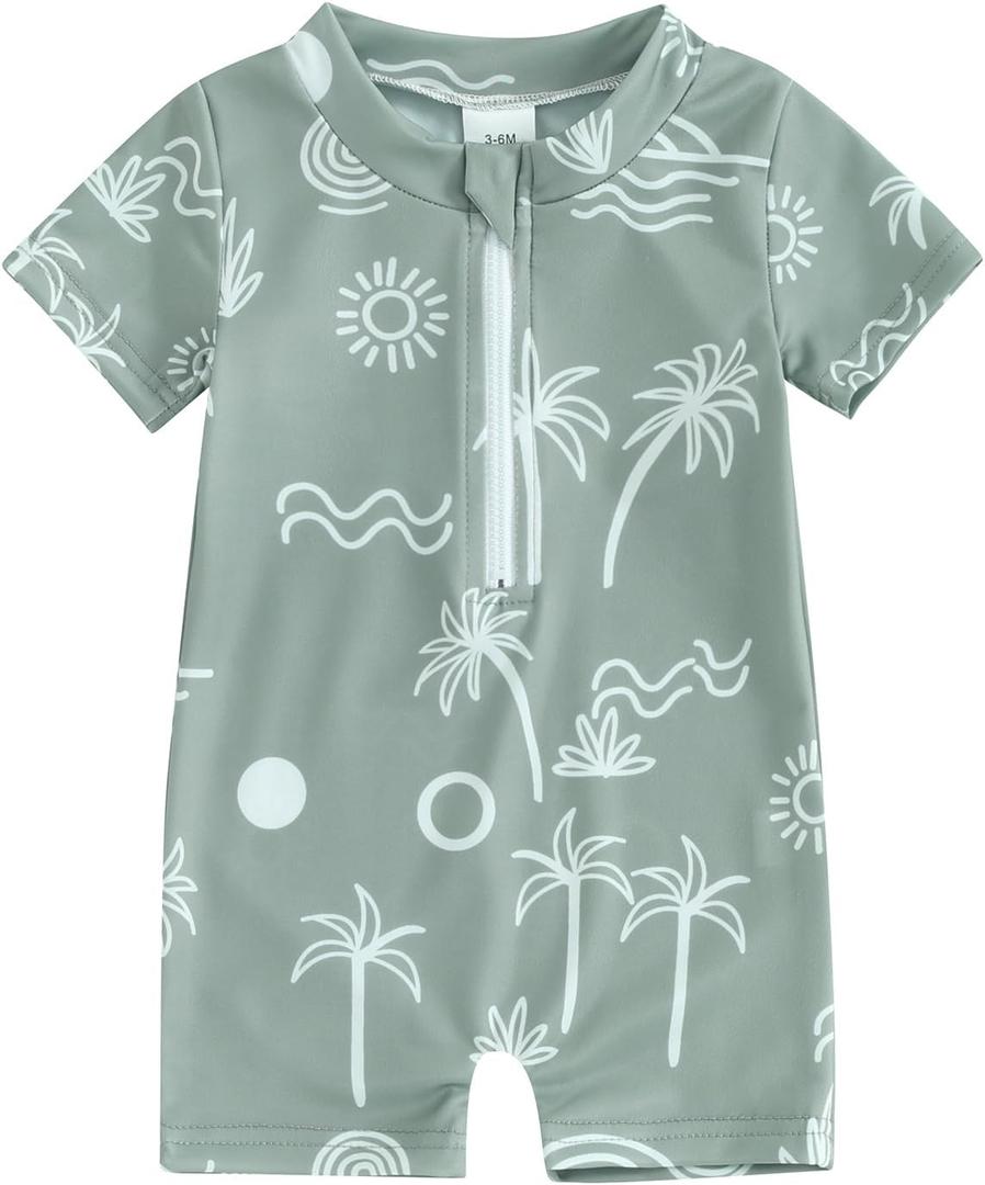 Hnyenmcko Infant Baby Boy Girls Rash Guard Swimsuit Short Sleeve Zipper Bathing Suit Toddler One Piece Swimwear Sunsuit 0-3M
