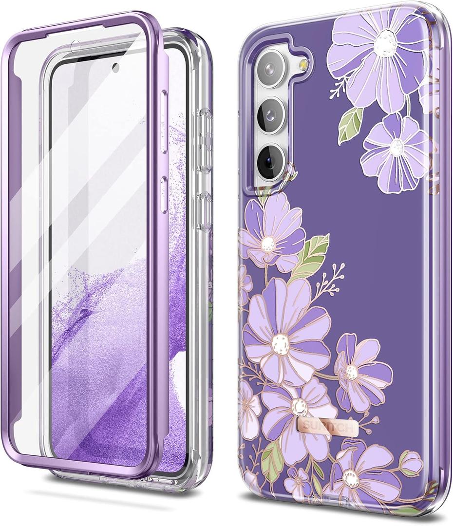 SURITCH for Samsung Galaxy S23 6.1 Inch Case, [Built-in Screen Protector] [Dual-Layer Protection ] Full Shockproof Rugged Bumper Phone Protective Cover - Purple Cosmos