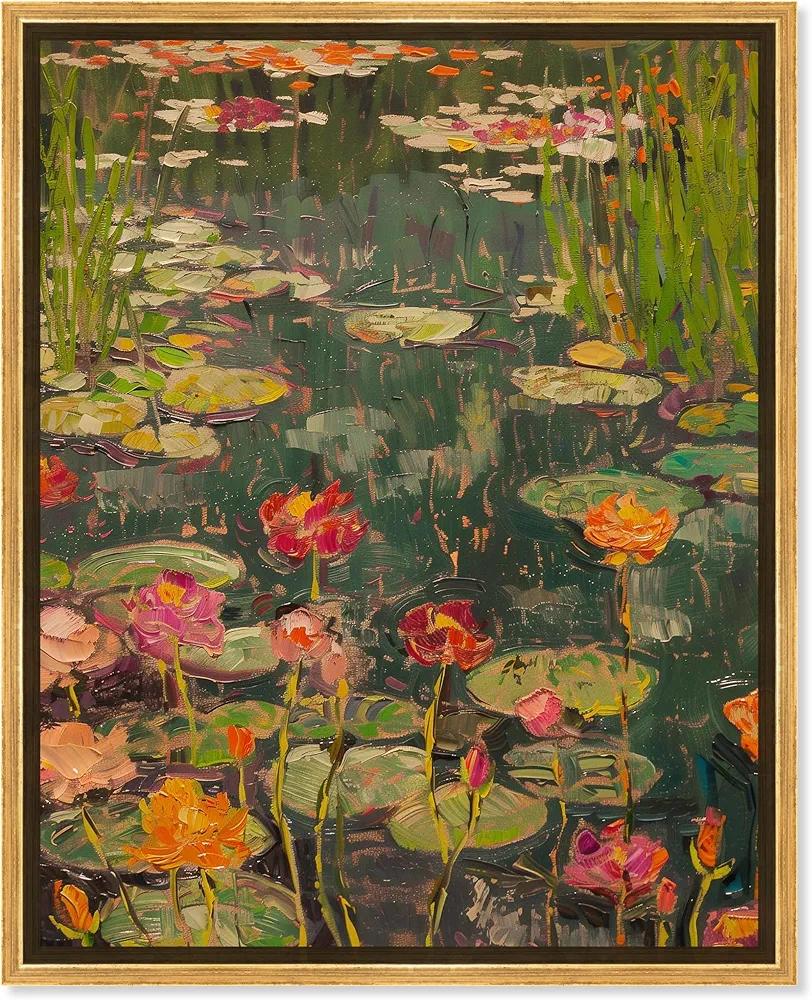 Afternoon Visit Framed Impressionism 1 Piece Canvas Wall Art/Monet And Van Gogh Inspired Art, 17.5" x 21.5", Gold Frame