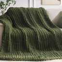 Chunky Knit Throw Blanket, 40''*50'' Knitted Throw Chenille Yarn for Bed Couch, Handmade Green Crochet Big Thick Blanket, Machine Washable Cute Comfy Blanket for Home Decor