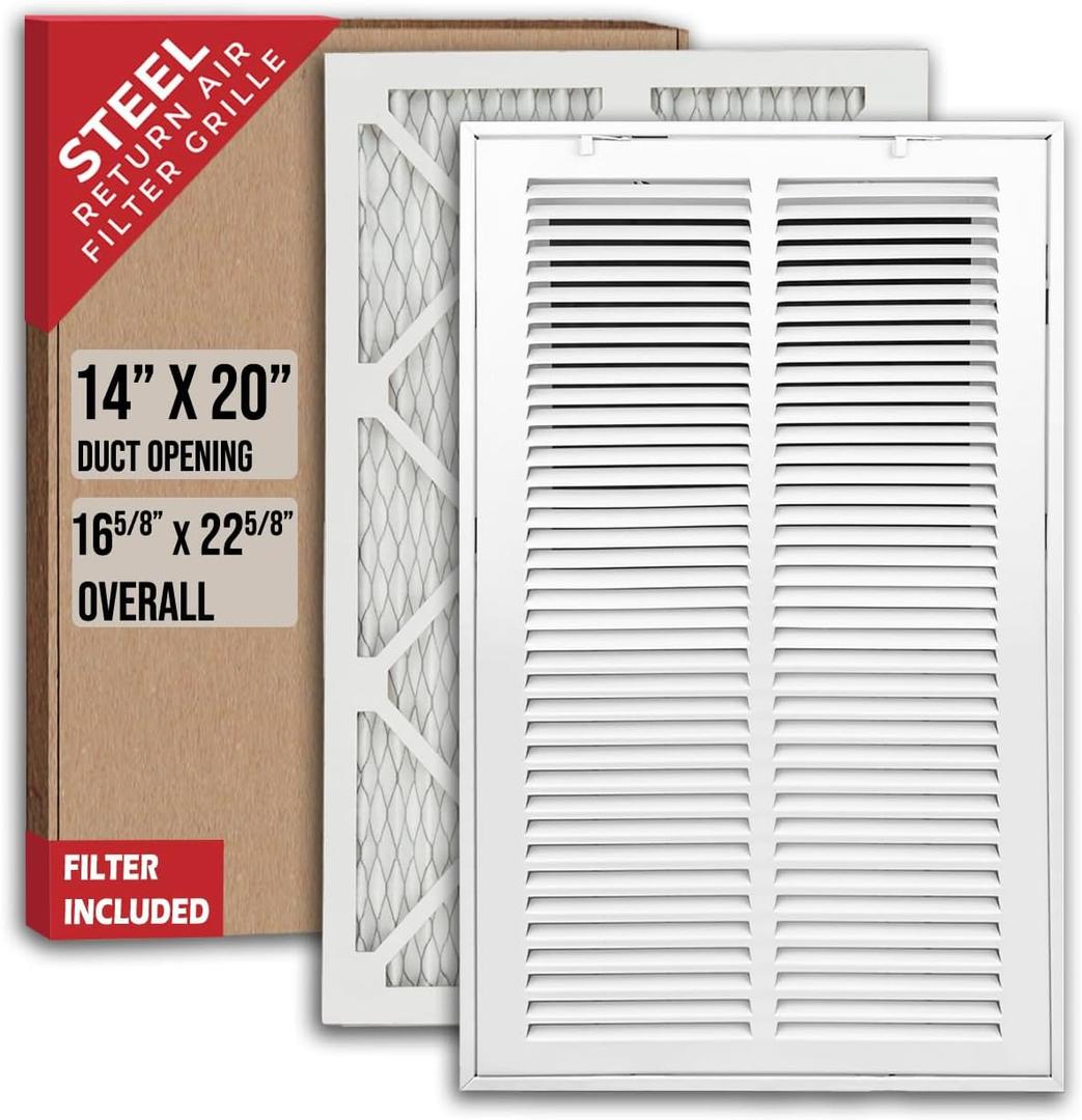 Fits 14x20 Duct Opening | Filter Included Steel Return Air Filter Grille by Handua [Removable Door] | Vent Cover Filter Grill | White | Outer Dimensions: 16 5/8"W X 22 5/8"H