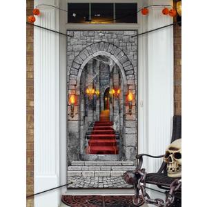 Halloween Background Door Cover Decorative Fabric 3D Birthday Photo Backdrop Banner for Halloween Party Decoration Supplies, 78 x 36 Inch (Medieval Castle)