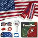2 x 7 Pcs Cheering Kit for Football Matches, 2026 America Soccer Fan Game Day Accessory Set, Includes Flag, Glasses, Whistle, Clapper, Wristband, Scarf & Headband