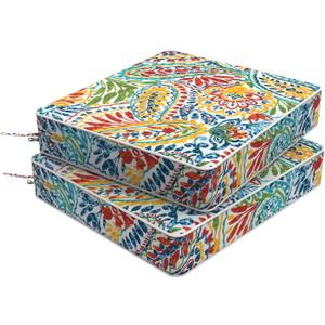 Set of 2 Outdoor Chair Cushions 20 x 20 x 4, Water Repellent Patio Seat Cushion with Removable Cover, All Weather Thick Chair Cushion for WickerSofaPatio Furniture, Paisley Multi