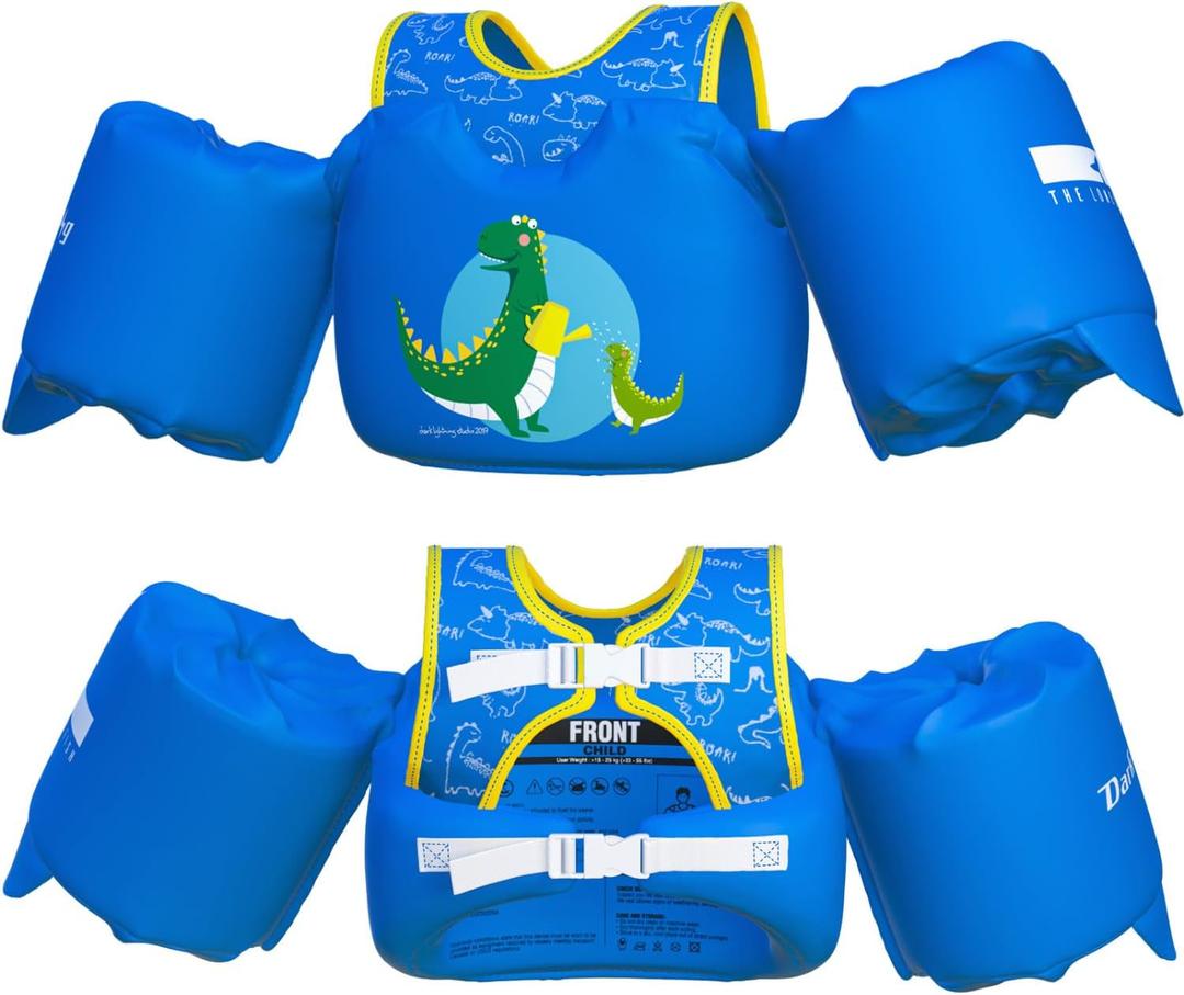 Toddler Floaties, Swim Vest for Boys and Girls Age 2-7 Years Old, 20-50 Pounds Children Water Wings Arm Floaties in Puddle/ Sea/ Pool/ Beach (Dinosaur)