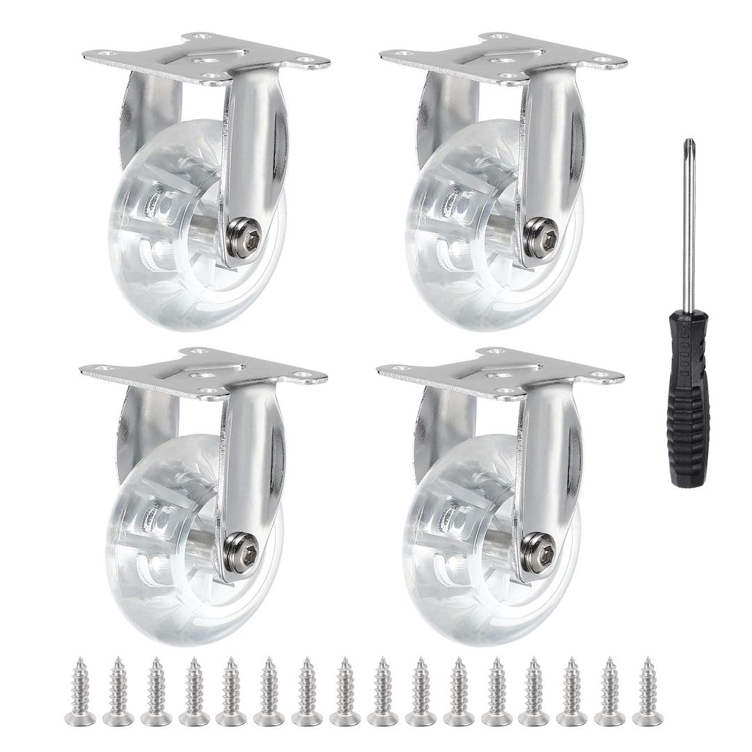PATIKIL 2 Inch Fixed Caster Wheels, 4 Pcs Clear PU Rigid Caster Wheels Non-Swivel Furniture Wheels 198 Lbs with Screws Screwdriver for Cabinet Workbench Cart Trolley