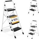 Arbusb Step Ladder, Folding Steel Ladder with Handrail & Wide Pedals