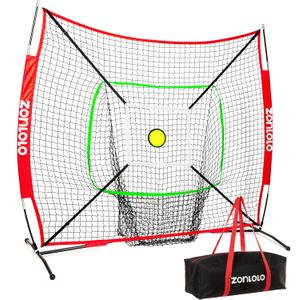 ZONLOLO 6x6ft Portable Baseball & Softball Net for Hitting and Pitching, with Sturdy Bow Frame and Carry Bag, Special Circular Target and Strike Zone for Accurate Throwing Practice, Great for Kids