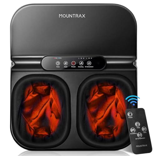 MOUNTRAX Foot Massager Machine with Heat, Foot Massager for Plantar Fasciitis, Neuropathy Pain, Shiatsu Foot Massager with Remote, Fits Feet Up to Men Size 12 (Black)