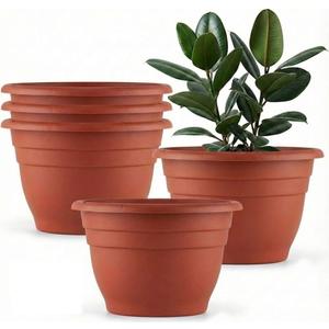 RooTrimmer 5 Pack 10 Inch Plant Pots Lightweight Planters with Drainage Holes,Durable Indoor & Outdoor Flower Pots for Garden,Patio & Home Decor(Pottery Red)