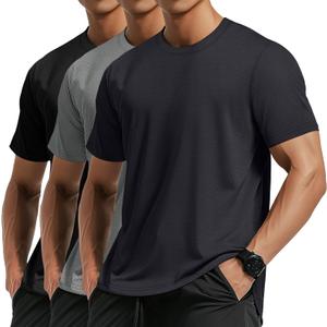 Ficerd 3 Pcs Men's Big and Tall Quick Drying Shirts Plus Size Workout Mesh Shirt Short Sleeve Crew Neck Top Sport Fishing Tee (5X-Large, Black, Dark Gray, Light Gray)