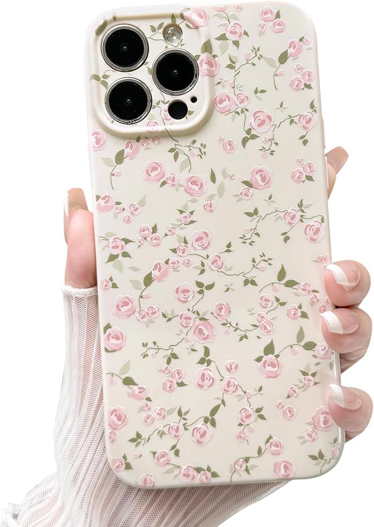 NITITOP Compatible with iPhone 13 Pro Max Case Cute Flower for Women Girls Floral Rose Design Vintage Shockproof Soft TPU Girly Slim Fashion Protective Phone Cover - Light Pink2