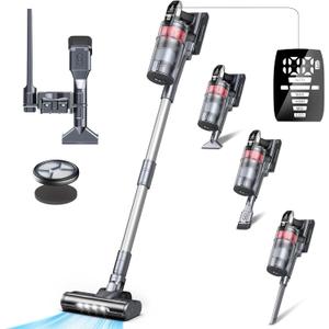 Cordless Vacuum Cleaner, 550W 45Kpa 60 Mins Runtime Vacuum Cleaners for Home, Stick Vacuum with Anti-Tangle, Auto Mode, 8-in-1 Rechargeable Vacuum for Carpet Hard Floor Pet Hair, V160 (Silver)