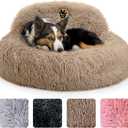 PetJett Calming Medium Dog Bed - 30'' Round Dog Beds, Anti-Slip & Washable Super Soft Fluffy Plush Donut Bed, Anti-Anxiety Premium Comfort Pet Bed, Fits Dogs up to 45 lbs - Beige