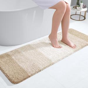 OLANLY Bathroom Runner Rugs 47"x17", Extra Soft Absorbent Microfiber Bath Rugs, Rubber Backing, Quick Dry, Washable Bath Mats for Bathroom Floor, Tub, Shower and Home Decor Accessories, Light Beige