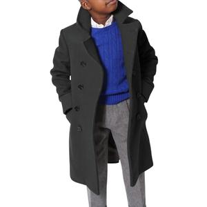 Ebifin Boys Notch Lapel Double Breasted Long Trench Coat Casual Classic Peacoat, Size  6 Year