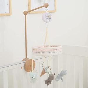 Baby Crib Mobile Musical Nursery Mobiles for Bassinet with Wooden Holder, Animal Toys Crib Mobile with Music for Baby, White