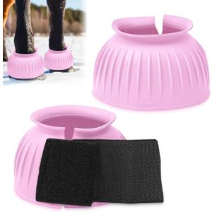 Abbylike Bell Boots for Horses 1 Pair/, Protect Against Hoof Impact Trauma, Rubber Bell Boots Horse Care for Turnout, No Rub Design Wrap Hook and Loop (Large, Pink)
