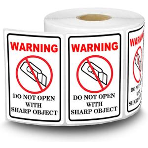 300pcs Do Not Open with Sharp Object Industrial Warning Labels 2x3 inch International Special Handling Shipping Pallet Stickers for Christmas Shipping, Handling, Packing, Moving