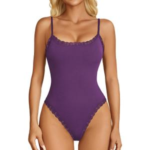 Avidlove Women Square Neck Lace Bodysuit Sleeveless Spaghetti Strap Tank Top Body Suits