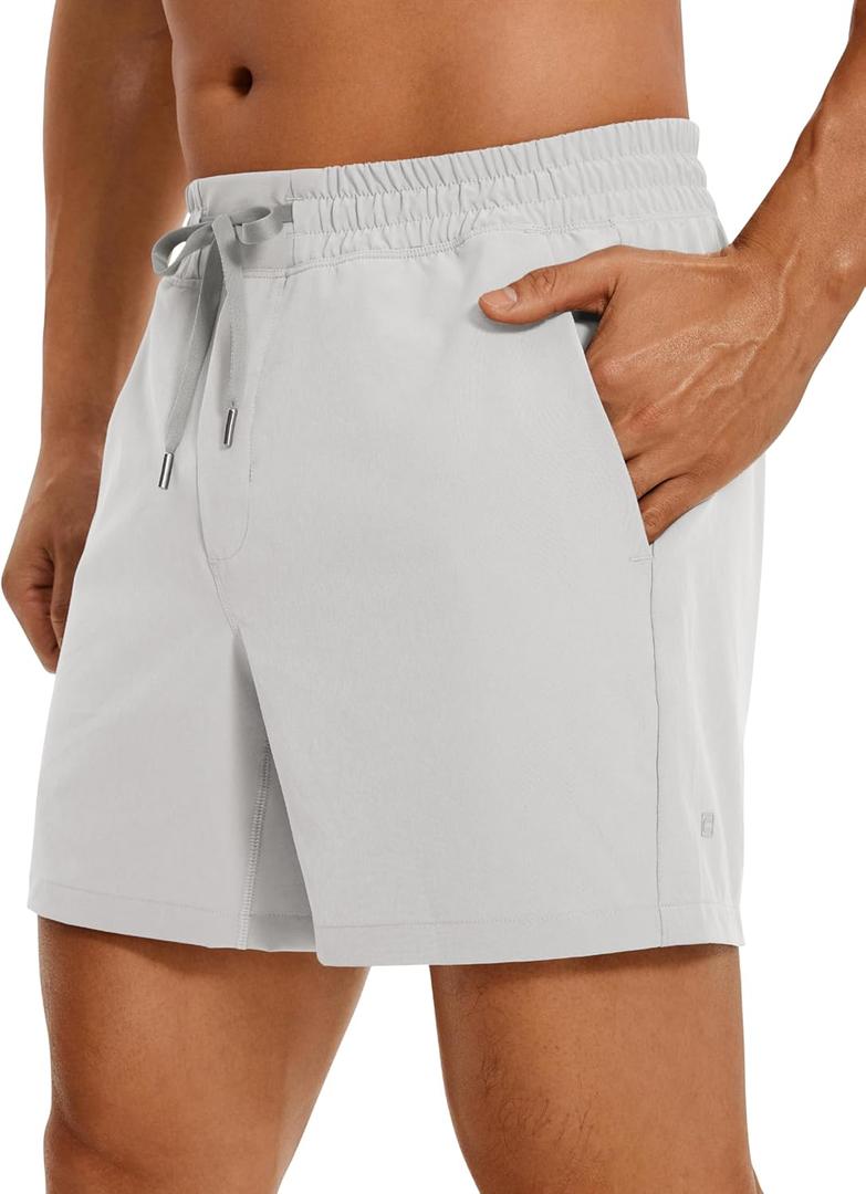CRZ YOGA Men's Linerless Workout Shorts 5'' - Lightweight Quick Dry for Running Sports Athletic Gym with Pockets (Gray, Large)