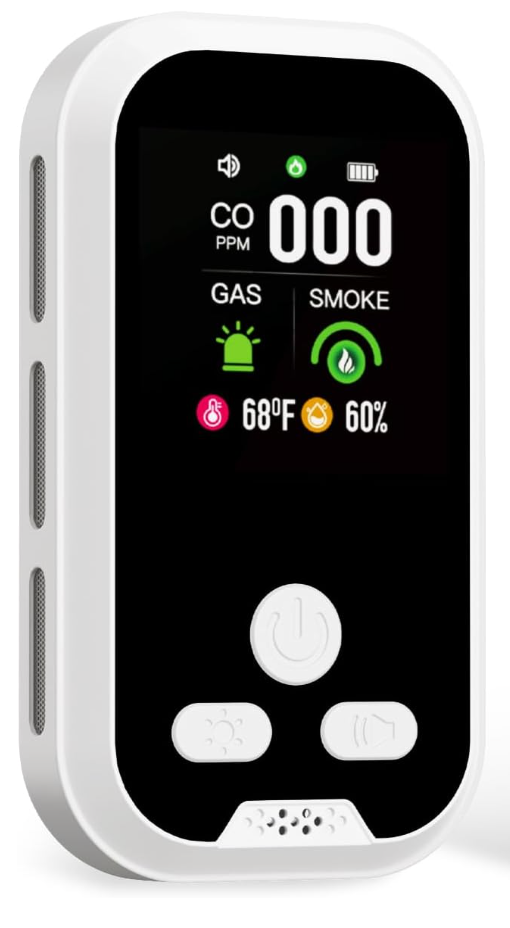 5 in 1 Carbon Monoxide Detectors, CO Detector with Battery Backup and HD Digital Display,Perfect for RV Travel and Home, White