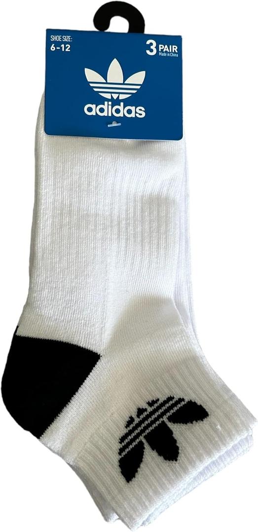 ADIDAS Quarter Crew Socks, 3 Pairs, Unisex Sizes 6-12, White (White)