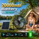 18" Solar Powered Fan - Rechargeable Floor Fan with Solar Panel & AC Charging, 60H Runtime Battery, Cordless Portable Outdoor Fans for Home Camping RV Patio Gazebo Greenhouse Power Outage