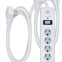 GE 6-Outlet Surge Protector, 1 Pack, 6 Ft Extension Cord, Power Strip, 800 Joules, Flat Plug, Twist-to-Close Safety Covers, Protected Indicator Light, ETL Listed, White, 54638