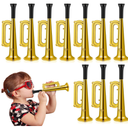 Poen 12 Pcs Toy Trumpet Kids Mini Metallic Trumpet Parties Musical Blow Horn Instruments Plastic Noise Makers for Kids Events Party Favors Music Class Stage Props 7 Inch Easter Day(Gold)