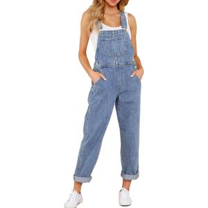 luvamia Women's Casual Stretch Adjustable Denim Bib Overalls Jeans Pants Jumpsuits (Blue, S)