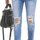 Sidefeel Women's Boyfriend Jeans Stretchy Ripped Distressed Zimbaplatinum Denim Pants Size 16(Blue)