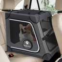 Snagle Paw Portable Dog Crate for Car Travel, Metal Frame Pet Crate, Pet Carrier for Car Back Seat Secures with Headrest Strap and Seatbelt, M Gray (24.8"L x 18.9"W x 20.9"H)