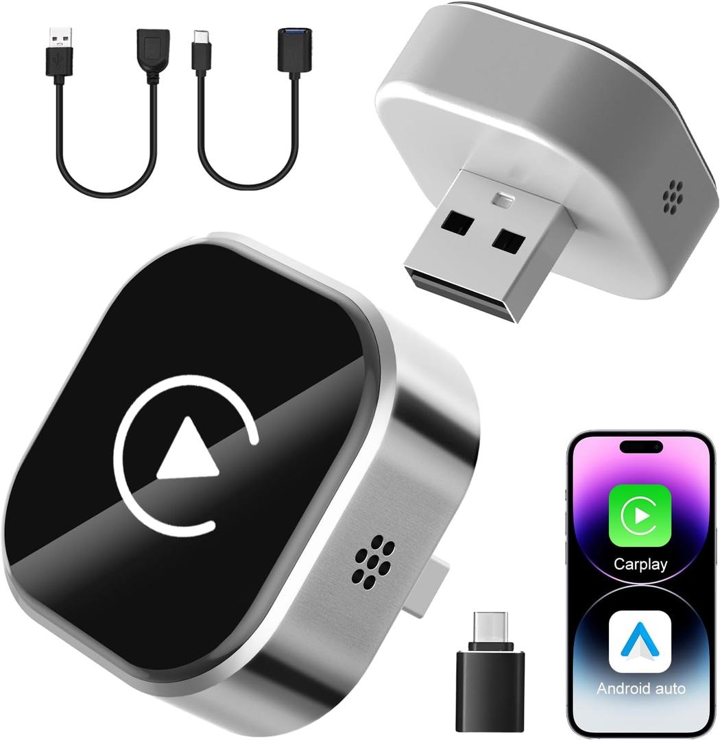 2 in 1 Wireless CarPlay & Android Auto Adapter: Mini Car Play Dongle - Plug & Play - Convert Factory Wired to Wireless - Fast Stable Connection, No Delay for iOS 10+ & Android 11+, 2017+ Cars (SI)