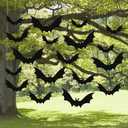 (18 Pcs) Hanging Bats Halloween Decoration Outside, Large Flying Plastic Bats Outdoor Decor, 3 Different Sizes with Cute Eye Stickers for Hanging in The Tree, Porch, Yard, Lawn, Indoor