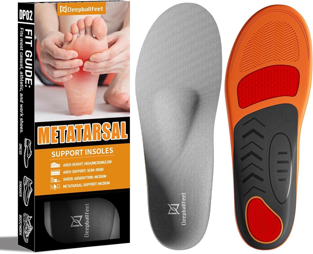 Metatarsalgia Support Insoles with Built-In Metatarsal Pad for Men Women, Shoe Inserts for Morton’s Neuroma, Ball of Foot Pain Relief, Orthotic Arch Support Insoles for Standing All Day, Size: D(Men's 6.5-7.5 / Women's 7.5-8.5)--262mm