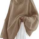 Saodimallsu Womens Oversized Sweaters Mock Neck Batwing Long Sleeve 2025 Fall Trendy Ribbed Knit Casual Tunic Sweater, Light Brown, Medium