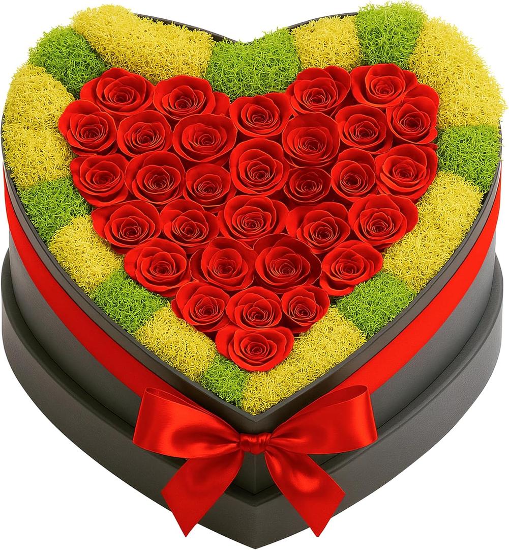 30 Preserved Roses, Petite Forever Flowers for Delivery in Designer Heart-Shaped Box, Long-Lasting Buds, for Women, Eternal Rose Bouquet for Girlfriends Birthday (Red)