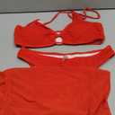 MakeMeChic Women's 3 Piece Bathing Suits Halter Ring Bikini Set with Cover Up Skirts, M