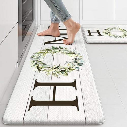KIMODE Farmhouse Kitchen Mat 2PCS Anti Fatigue Kitchen Rugs Non-Skid Waterproof Kitchen Floor Mat Cushioned Comfort Standing Mat for Office,Laundry,Sink,Home