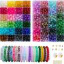 【2 Pack】 More Than 1300PCS Round Glass Beads for Jewelry Making,48 Colors 8mm Crystal Beads for Bracelets Jewelry Making and DIY Crafts, 2 Box Round Beads Suitable for Beginners. (Solid+Printing)