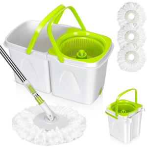 Masthome Mop and Bucket with Wringer Set, Small Spin Mops with Bucket Detachable and 3 Microfiber Mop Pads, 50" Microfiber Spin Mop for Hardwood Laminate Ceramic Marble Tile Floor Cleaning (White)