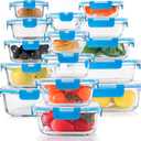 30 Pieces Glass Food Storage Containers, Meal Prep Set with Snap Locking Lids, Airtight lunch Containers, BPA-Free, Microwave, Oven, Freezer & Dishwasher Friendly,Blue