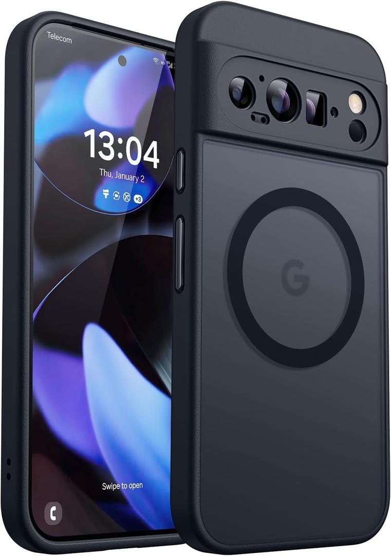 CANSHN Magnetic for Google Pixel 9 Pro Case(6.3 Inch), Upgraded [Full Camera Protection] [Compatible with MagSafe] [Translucent Matte] Shockproof Protective Phone Cover, Black