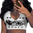 LovelyWholesale Sexy Crop Top for Women Graphic Tees V Neck Ribbed Tank Top (White)