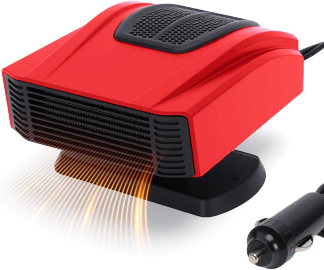 12V Car Heater Portable 2-in-1 Fast Heating Auto Car Heaters Defroster Fan, 360 Windshield Defogger, Vehicle Heater Fan for SUV, Pickup, Winter Car Window Heater (Red 150W)