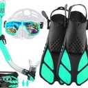 Snorkeling Gear for Adults with Fins Scuba Diving Gear Adult Professional Travel Snorkel Sets with Flippers,Anti-Fog Anti-Leak Diving Mask (US Men 4-8.5 | US Lady 6-9.5, Aqua)