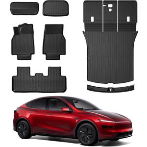 2025 2026 Tesla Model Y Juniper Floor Mats Full Set  TPE All-Weather Floor Liners & Front/Rear Trunk Cargo Mats  Full Cover Rear Trunk Mats  Accessories for The New Tesla Model Y Juniper Set of 7