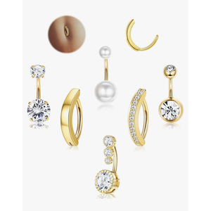 LOLIAS Silver/Gold Plated Belly Button Rings Surgical Stainless Steel Belly Rings CZ Clicker Belly Button Piercings for Women Navel Piercings Pack,Silver/Gold